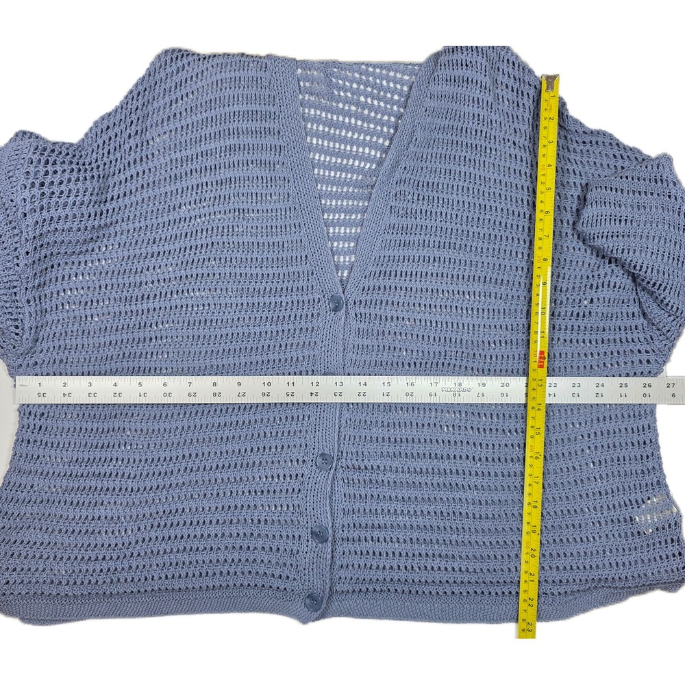 Max Studio London Size 3X Blue Lyocell Blend Open Crochet Button-Up Cardigan - Picture 7 of 10